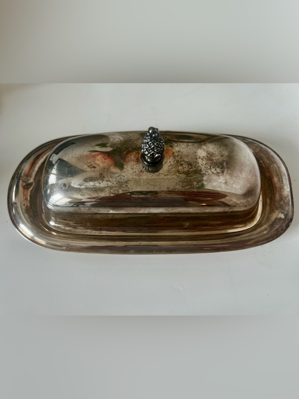 Vintage Silver-Plated Butter Dish with Pineapple Finial
